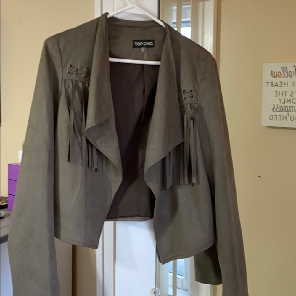 Olive green Top Chic jacket with tassel